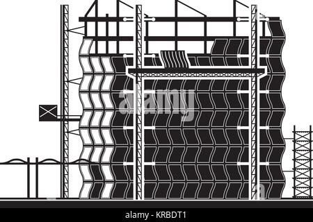 Installation of curtain wall of building - vector illustration Stock Vector