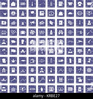 100 criminal offence icons set grunge sapphire Stock Vector
