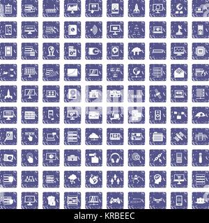 100 database and cloud icons set grunge sapphire Stock Vector