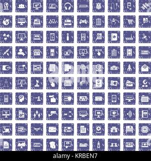 100 database icons set grunge sapphire Stock Vector