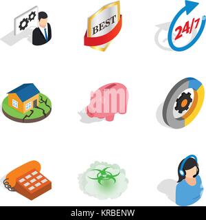 Call center icons set, isometric style Stock Vector
