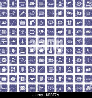 100 department icons set grunge sapphire Stock Vector