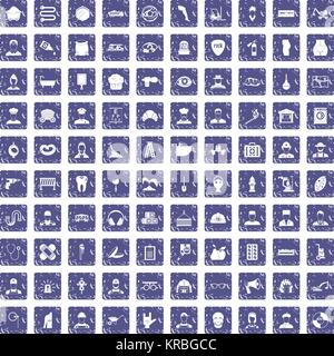 100 different professions icons set grunge sapphire Stock Vector