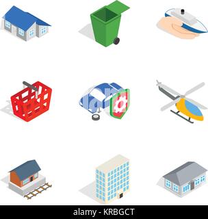 City element icons set, isometric style Stock Vector
