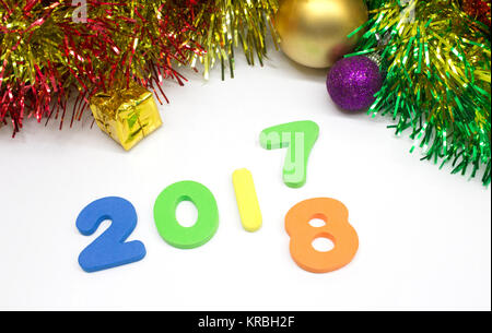 Happy new year numeral 2017 - 2018 colorful decoration background Stock Photo