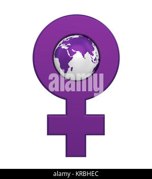 Female Gender Symbol with Globe (Women's International Day Concept) Stock Photo