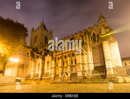 Dublin, Ireland - September 8, 2016: The exterior of Dublin's Church of Ireland Christ Church Cathedral lit up at night. Stock Photo