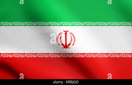 Flag of Iran waving with fabric texture Stock Photo