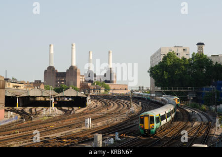 London, England - July 9, 2013: A Class 377 electric multiple unit commuter train in Southern Trains livery approaching London Victoria railway statio Stock Photo