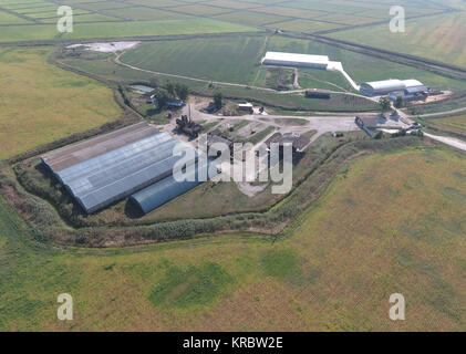 Hangar of galvanized metal sheets for storage of agricultural products Stock Photo