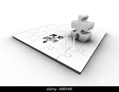 3D render of a puzzle with one piece missing Stock Photo