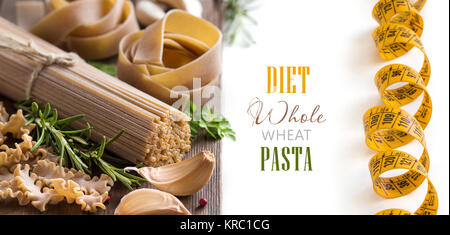 Whole wheat italian pasta with garlic and herbs Stock Photo