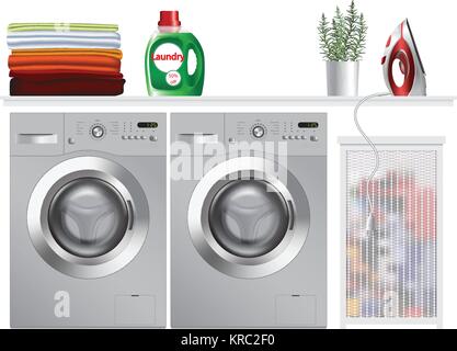Washing machine in modern laundry room Stock Vector
