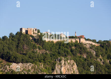 The castle in Alanya built on the hill above the beach of Cleopatra. Turkey Stock Photo