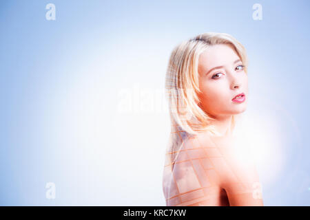 Serious nice woman being thoughtful Stock Photo