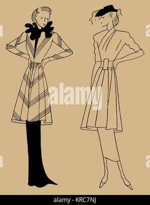 Vintage Hand Drawn. Women's clothing 30's. Retro Illustration in ancient engraving style. Stock Photo