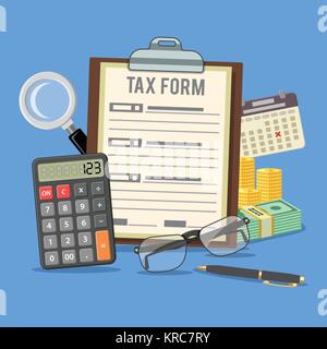 Tax calculation, payment, accounting, paperwork concept Stock Vector