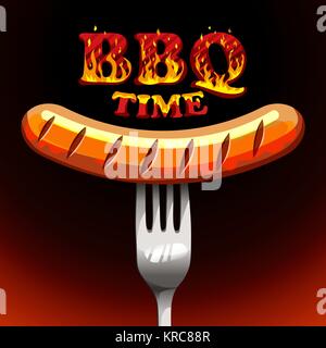 BBQ time - Photorealistic sausage on a fork. Stock Vector