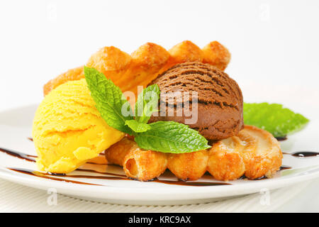 Ice cream with puff pastry biscuits Stock Photo