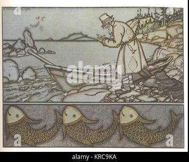 Ivan BILIBIN - illustration for the poem the tale of the fisherman and the fish by alexander pushkin 1908 Stock Photo