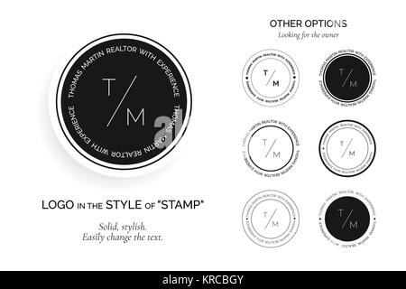 Set of black logos in the style of the stamp. Stock Vector
