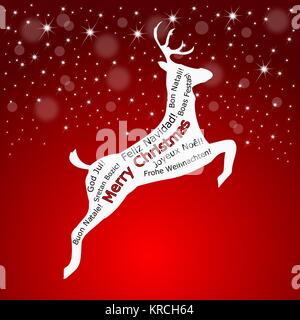 Merry Christmas wordcloud on a reindeer - illustration Stock Photo