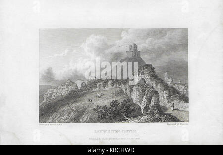 Nineteenth century engraving from 1829, Launceston Castle, Cornwall, England, UK drawn by W. Westall Stock Photo