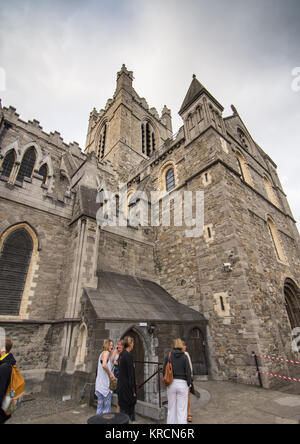 Dublin, Ireland - September 16, 2016: Evening light illuminates the tower of Dublin's Church of Ireland Christ Church Cathedral. Stock Photo