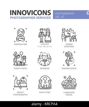 Photographer services - line design icons set Stock Vector