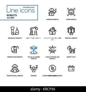 Robots - line design icons set Stock Vector