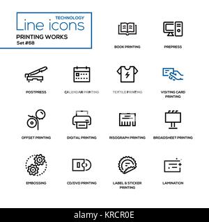 Printing works - line design icons set Stock Vector
