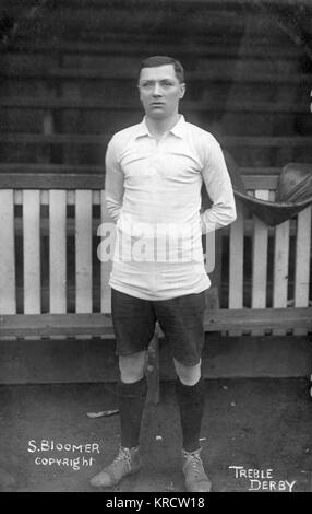 Steve Bloomer (1874-1938), English footballer and manager. He played for Derby County, Middlesbrough and England during the 1890s and 1900s, and was famous for his prolific scoring of goals. He remains a legend at Derby County, the Club anthem is entitled 'Steve Bloomer's Watching', and a portrait bust of him was unveiled at the Pride Park ground in 2009. Date: early 20th century