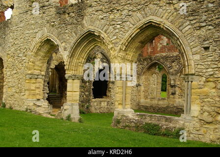 A close-up view of the ruins of Netley Abbey, near Southampton, Hampshire.  The abbey was a Cistercian foundation of 1239 endowed by King Henry III. Stock Photo