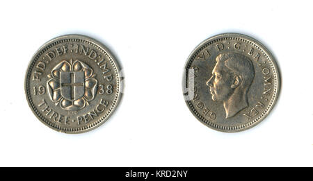 British coin, George VI silver threepenny bit Stock Photo
