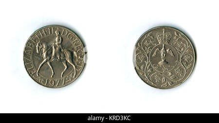 British coin, Elizabeth II Silver Jubilee crown Stock Photo