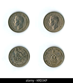 British coins, two George VI shillings Stock Photo