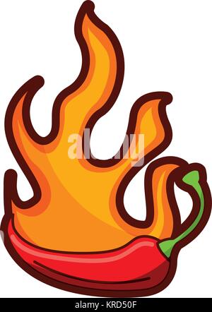 spicy chile vegetable with flames Stock Vector