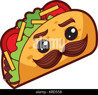 delicious mexican tacos with mustache kawaii Stock Vector