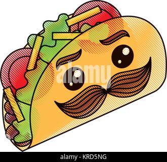 delicious mexican tacos with mustache kawaii Stock Vector