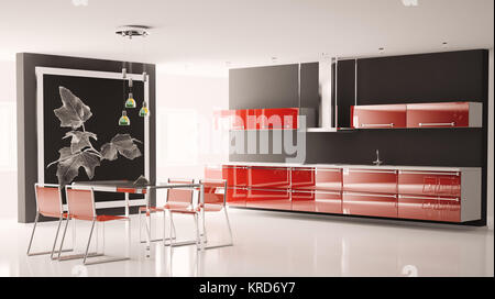 Interior of modern kitchen with big picture on the wall 3d render Stock Photo