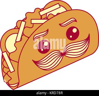 delicious mexican tacos with mustache kawaii Stock Vector