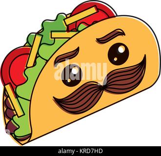 delicious mexican tacos with mustache kawaii Stock Vector