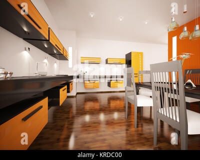 Monochromatic Kitchen Gadgets On Vibrant Orange Background 3d