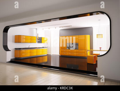 Monochromatic Kitchen Gadgets On Vibrant Orange Background 3d