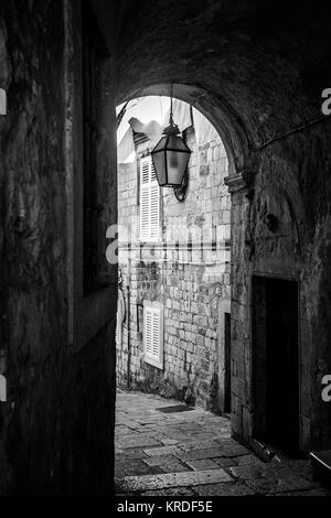 stone streets and passages of the historic Croatian city of Dubrovnik Stock Photo