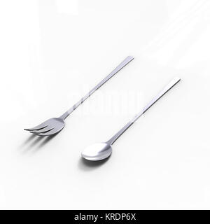3d rendering fork and spoon isolated on single background color Stock Photo