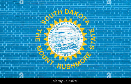 Flag of South Dakota brick wall texture background Stock Photo