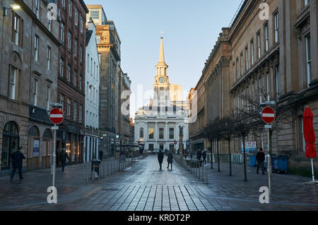 A historic Hutchesons' Hospital building in the Trongate district of Glasgow, view from Hutcheson Street. Stock Photo