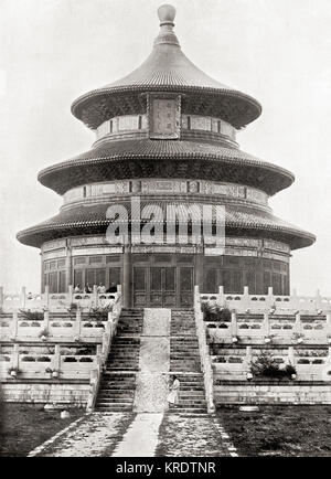 The Hall of Prayer for Good Harvests in the Temple of Heaven, Beijing, China, seen here c.1900, an Imperial complex of religious buildings.  From The Wonders of the World, published c.1920. Stock Photo