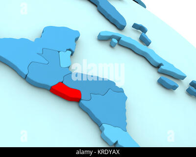 El Salvador in red on blue globe Stock Photo